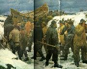 Michael Ancher, redningsbaden fores gennem klitterne